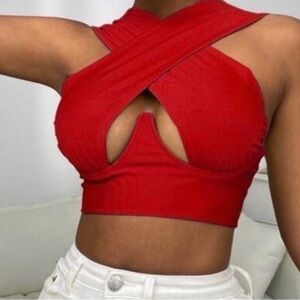 SHEIN Red Crisscross Cutout Crop Top